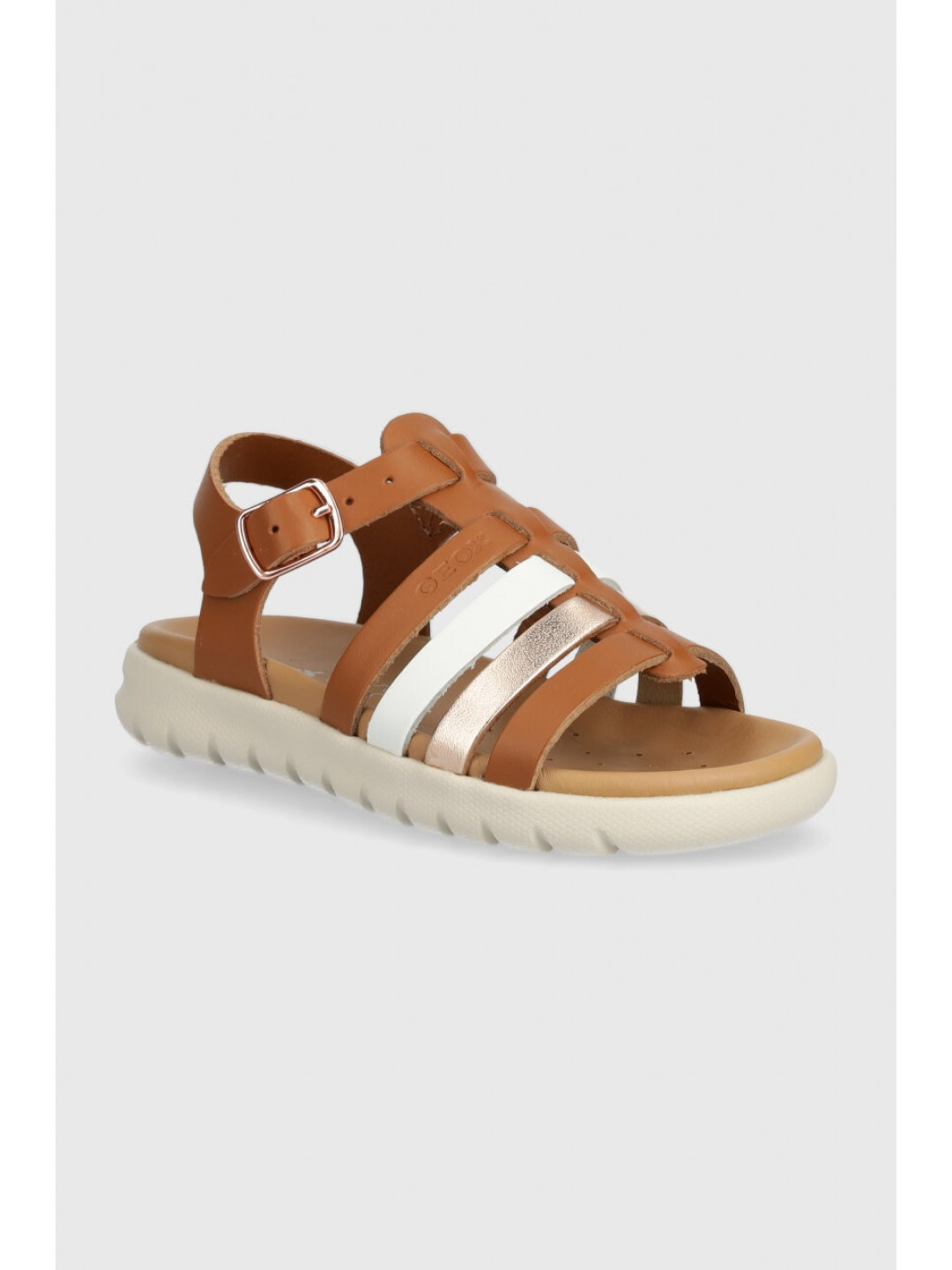 Dětské kožené sandály Geox SANDAL SOLEIMA hnědá barva
